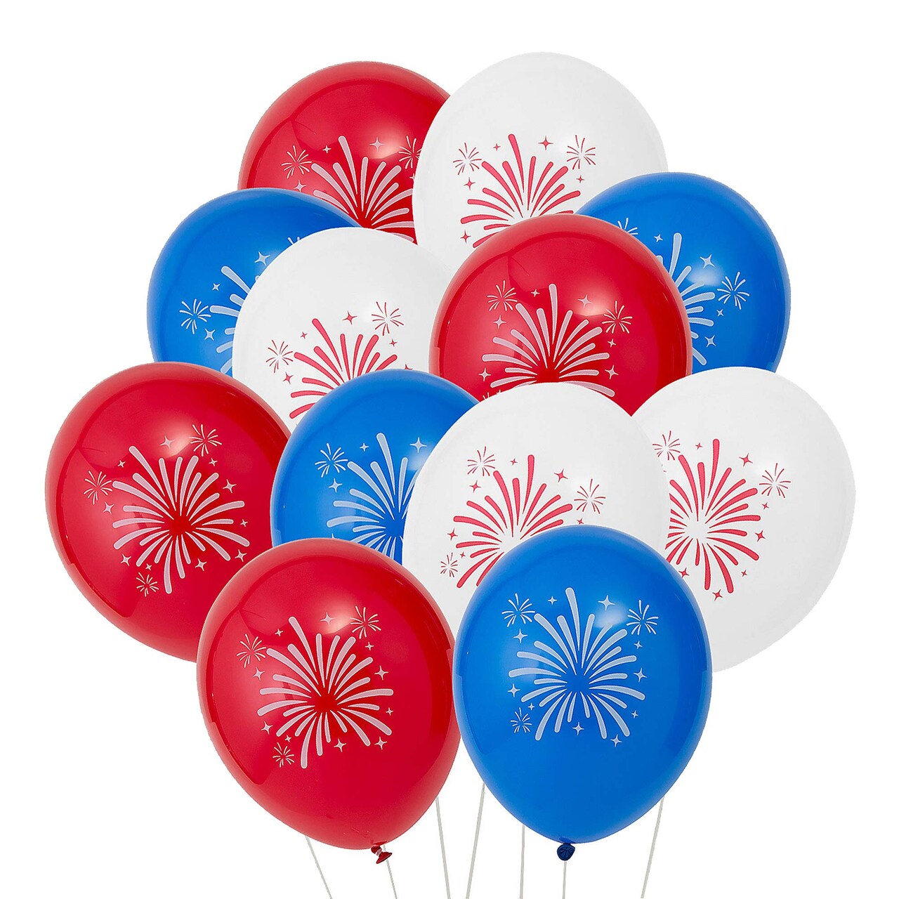Patriotic Red, White & Blue Fireworks Inflatable 11" Latex Balloons 12 Pc.